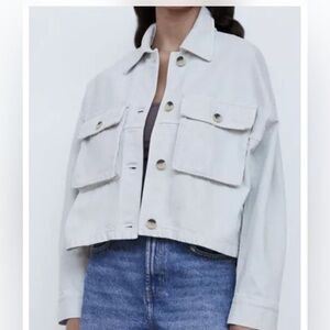 Zara cropped denim button  jacket pockets  size small